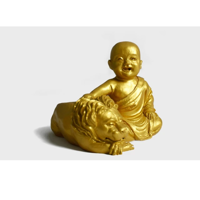【MU LIFE 雕刻藝品】高12cm 撫獅童子(童子系列)