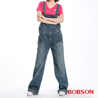 【BOBSON】女款低腰刷白牛仔吊帶長褲(D727-53)
