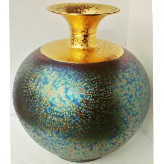 開運陶源】郭明本-錳七彩結晶釉鎏金聚寶盆花瓶(大圓球瓶) - momo購物網