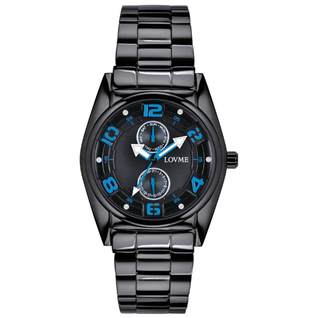 【LOVME】彩色三角指針時尚潮流腕錶-黑x藍(VS0777M-33-3B1)