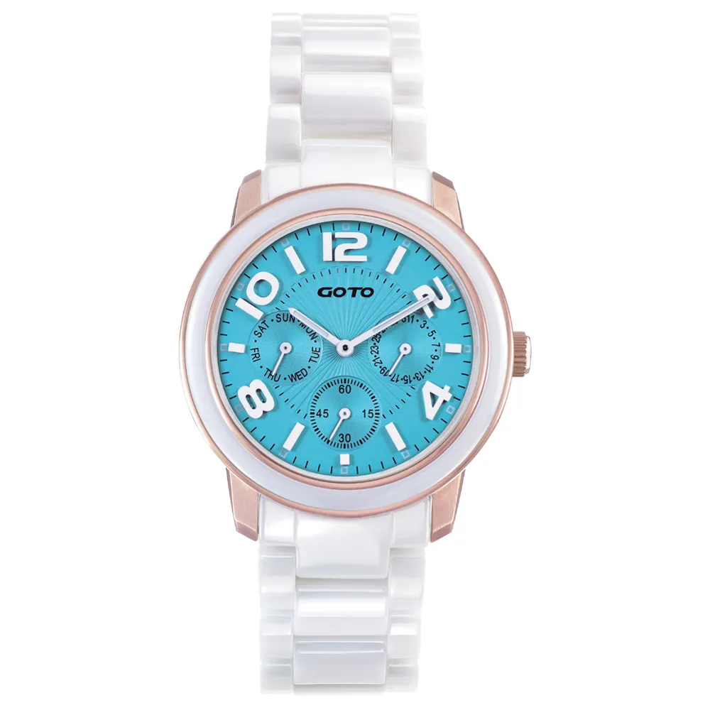 【GOTO】Candy Magic 陶瓷時尚腕錶-IP玫x藍(GC9106M-82-B21)