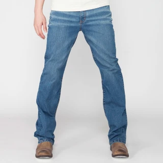 【BOBSON】男款高腰伸縮直筒褲(藍1798-53)