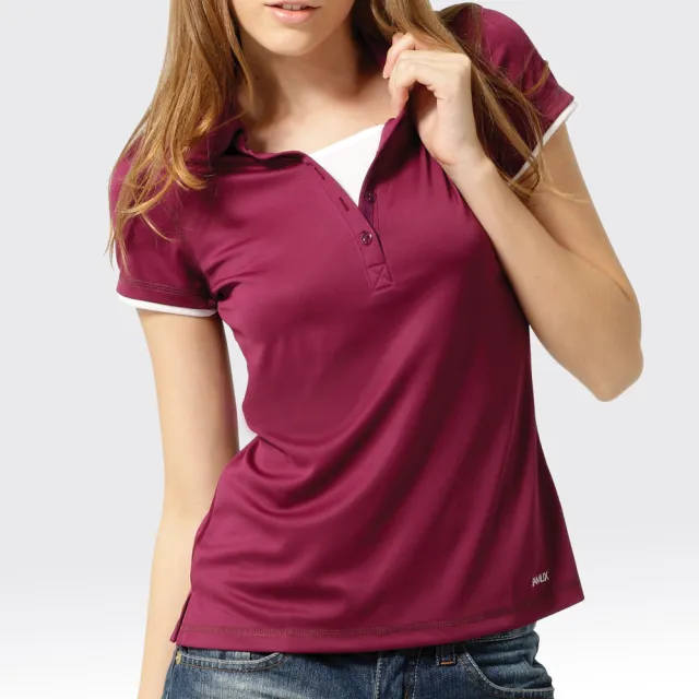 【SAMLIX 山力士】女款 MIT 台灣製  假兩件式 吸濕排汗 涼感紗  羅紋領 短袖  POLO衫#SP210(紫色.桃紅)