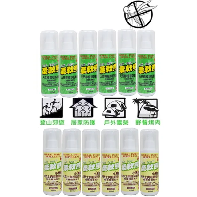 【柔軟熊】200ml 天然檸檬草+小黑蚊土肉桂防蚊液