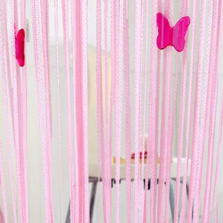 【棉花田】彩蝶造型落地線簾-粉色(90x230cm)