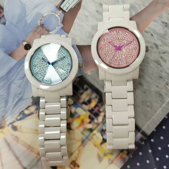 【GOTO】星鑽系列陶瓷手錶-白x粉(GC0360B-22-8F1)