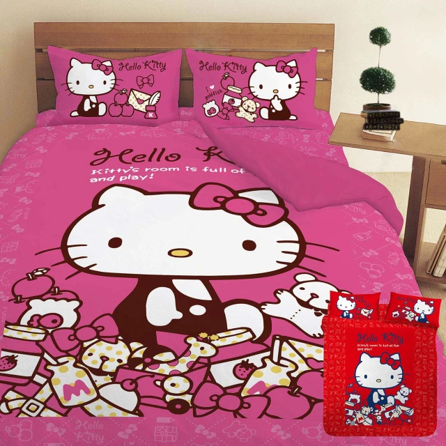 【享夢城堡】雙人薄被套6x7(HELLO KITTY 我的遊戲房-粉.紅)