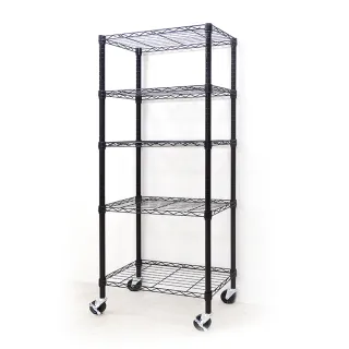 【yo-life】100%台灣製 實用五層移動架-贈工業輪-銀/黑(60x30x170cm)