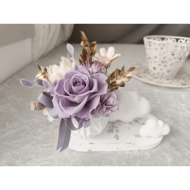 【OSTARA FLORIST 奧斯塔拉花藝】雲朵香氛石膏名片座(永生玫瑰花、永生配材、名片座)