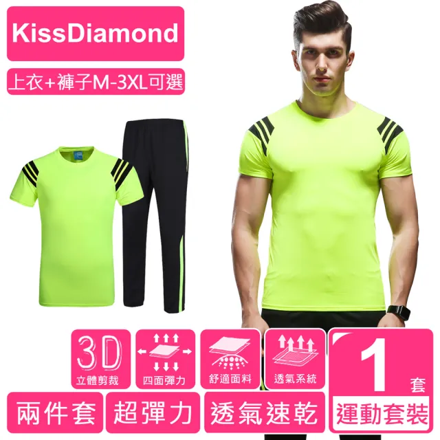 【KISSDIAMOND】美國爆款超彈力透氣速乾運動套裝2件組(上衣+長褲/舒適/透氣/套裝/現貨/3色 M-3XL可選)