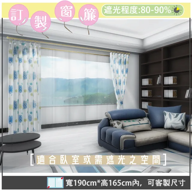 【宜欣居傢飾】童年往事-印花遮光窗簾_米/藍-W190cm*H165cm以內*可指定尺寸(訂製/摺景/半腰窗簾)