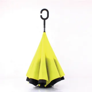 【生活良品】C型雙層手動反向雨傘-黃色(晴雨傘 反向直傘 遮陽傘 防紫外線 反向雨傘 直立傘 長柄傘)