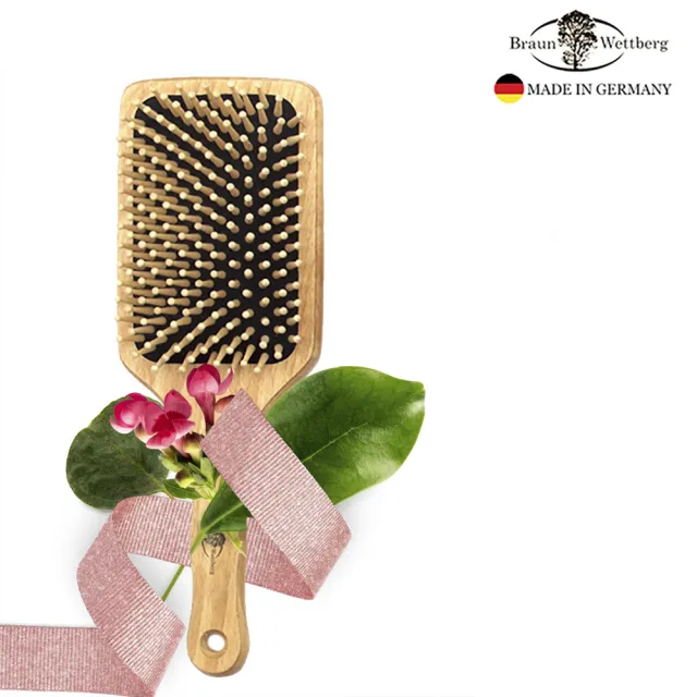 【BRAUN WETTBURG 珀薇】德國製 好好握方形圓珠大木齒氣墊梳(氣墊梳/梳頭按摩美容/雙11)