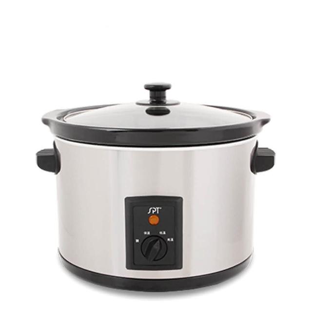  尚朋堂 SC-5500S 燉鍋採用不鏽鋼與陶瓷材質，容量約5L，高度約32.5cm，適合日常養生燉煮。產自中國，堅固耐用，易清潔，完美適閤家庭使用，提供均衡營養的燉食體驗。 