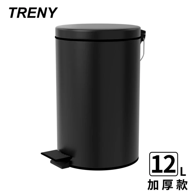【TRENY】加厚 緩降 不鏽鋼垃圾桶 12L - 霧黑