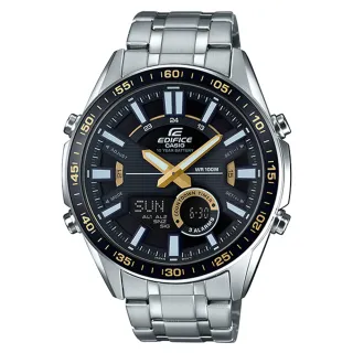 【CASIO 卡西歐】EDIFICE EFV-C100D-1B 雙顯男錶 不鏽鋼錶帶 黑X黃錶面 防水100米(EFV-C100D-1B)