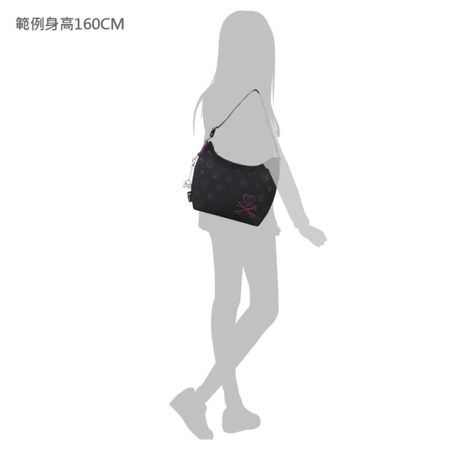 【TOKIDOKI】雙11 經典粉紅車線LOGO反光銀風格拉鍊尼龍肩背包(黑)