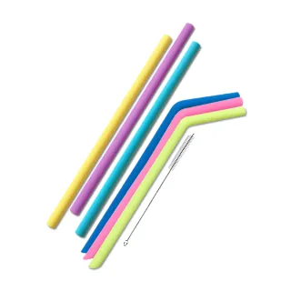 【HANLIN】7C1C 環保SGS矽膠吸管七件組(環保吸管 安全吸管 耐高溫 附贈清潔毛刷 重複使用)