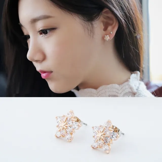 【Emi 艾迷】韓系寧靜如雪花輕飄鋯石 925銀針 耳環