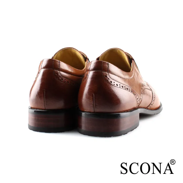 【SCONA 蘇格南】全真皮 都會雕花免拆綁帶紳士鞋(棕色 0859-2)