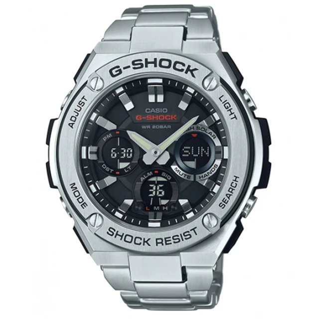 【CASIO 卡西歐】G-SHOCK 絕對強悍防震分層防護構造雙顯錶(GST-S110D-1A)