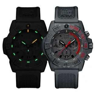 【LUMINOX 雷明時】NAVY SEAL CHRONO 3580海豹三眼計時腕錶 瑞士錶(消光黑x紅時標/45m)