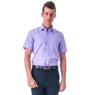 【金安德森】紫色白細紋窄版短袖襯衫-fast