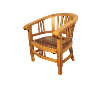 【吉迪市柚木家具】柚木全牛皮圓弧造型皮墊椅 UNC9-09ASL(椅子 矮凳 復古 簡約 圓椅腳 雕刻)