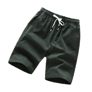 【Boni’s】夏季運動棉麻寬鬆五分短褲 L-4XL(深藍色 / 卡其色 / 軍綠色 / 淺灰色 / 黑色)