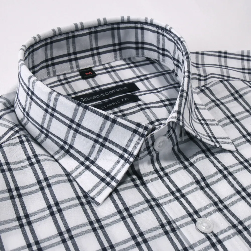 【ROBERTA 諾貝達】合身版 精典時尚 純棉格紋長袖襯衫(黑白)