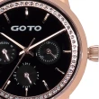 【GOTO】閃亮晶鑽三眼精品時尚手錶-IP玫x黑(GS0065L-44-341)
