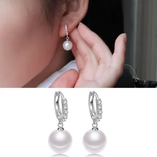 【Emi 艾迷】韓系璀璨柔光微鑲水鑽珍珠925銀針耳環