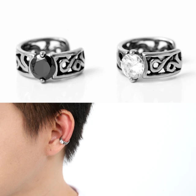 【玖飾時尚】鏤空雕紋單鑽鋼製耳夾耳環(夾式)