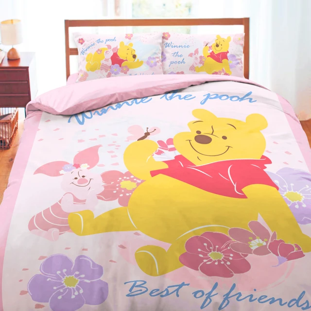 【享夢城堡】雙人床包涼被四件組(迪士尼小熊維尼Pooh 迪士尼粉紅季-米黃.粉)