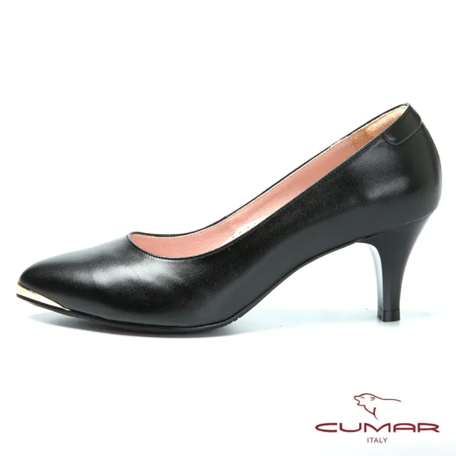 【CUMAR】優雅美型簡約風格真皮高跟鞋(黑)