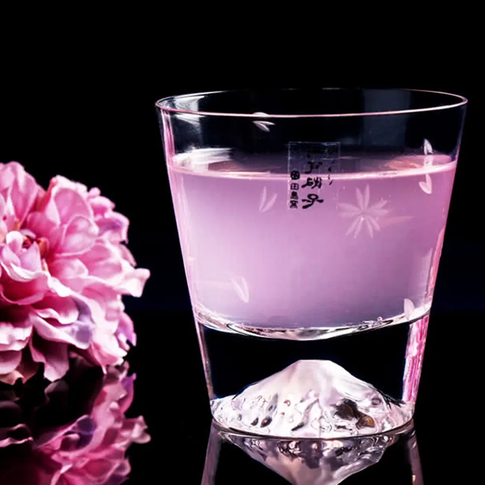 【田島硝子】日本職人手工吹製  富士山杯 櫻花限量款 威士忌杯 隨飲料變色 酒杯(TG16-015-RS)