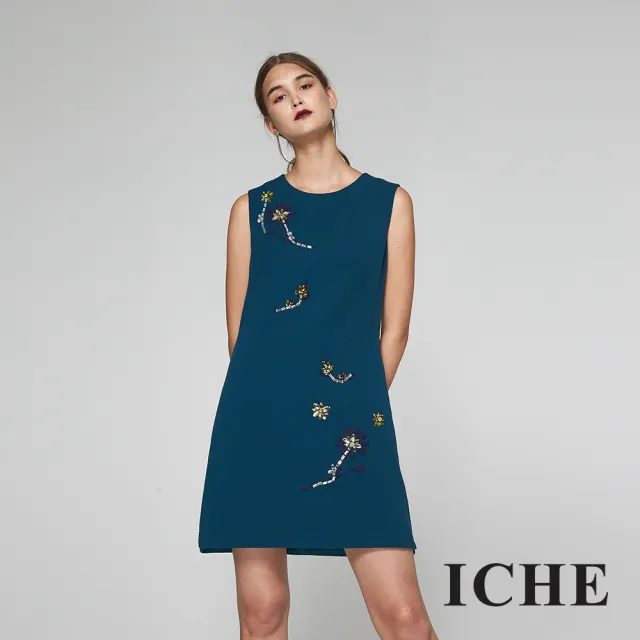 【ICHE 衣哲】質感系立體鑲飾造型禮服洋裝-綠