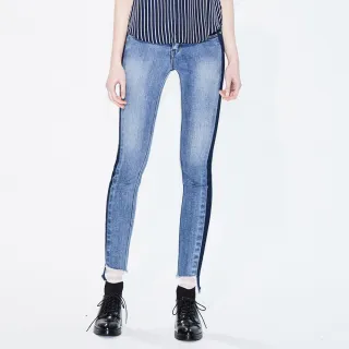 【BRAPPERS】女款 新美腳系列-外縫拼色搭配褲口剪裁窄管褲(藍)