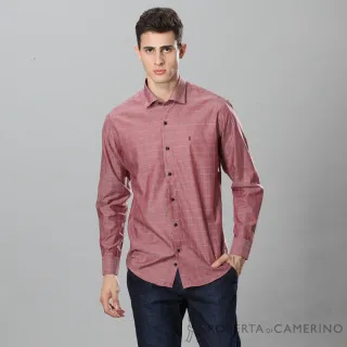 【ROBERTA諾貝達】進口素材 台灣製 合身版 純棉簡約格紋長袖襯衫(磚紅)