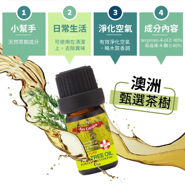 【Ausgarden 澳維花園】頂級藍膠尤加利5mlX3+茶樹精油5mlX3加贈木盒(寢室床單必備組 防蹣抗菌 居家清潔)