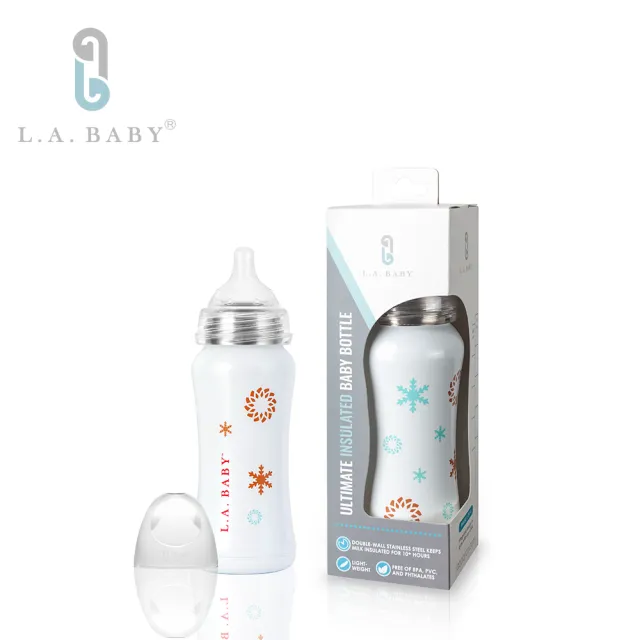 【美國L.A. Baby】超輕量醫療級316不鏽鋼保溫奶瓶 9oz(珍珠白)