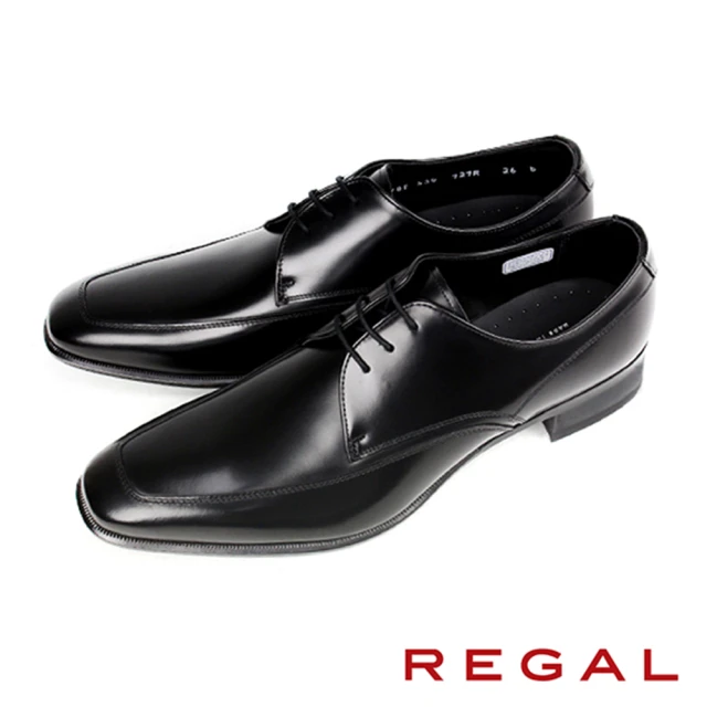 【REGAL】頂級牛皮U-tip德比紳士鞋(黑色 727R-BL)
