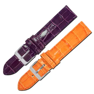 【Watchband】義大利製亮面壓紋車線牛皮錶帶(紫/橘黃)