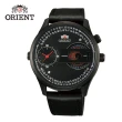 【ORIENT 東方錶】DUAL系列 雙時鏤空造型腕錶 皮帶款 黑色 - 43mm(FXC00002B)
