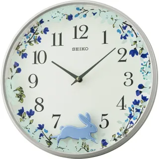 【SEIKO 精工】跳躍小兔時鐘 掛鐘-藍/33mm  新年禮物(QXC238N)