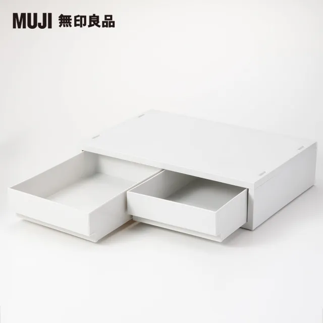 【MUJI 無印良品】PP資料盒/橫式/薄型/2格/白灰