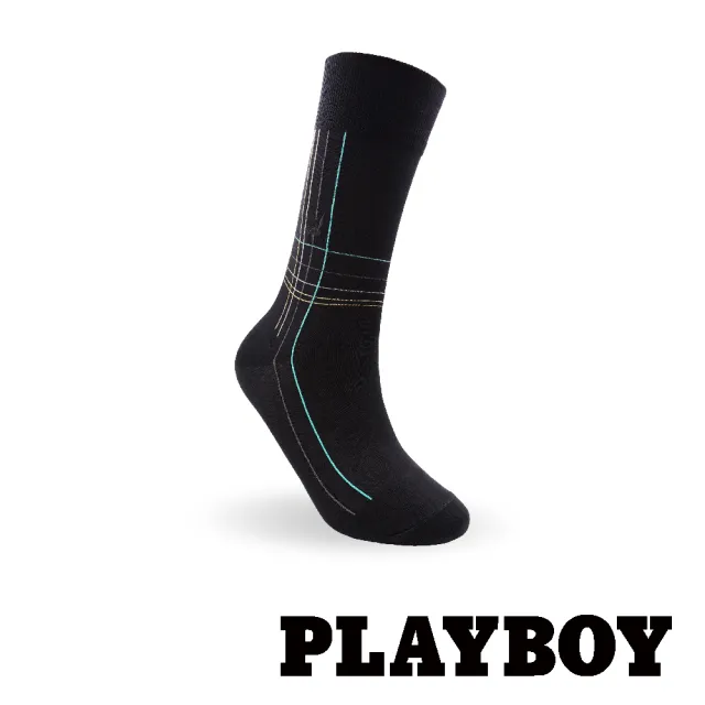 【PLAYBOY】絲光格紋紳士襪-黑(紳士襪/男襪/長襪)