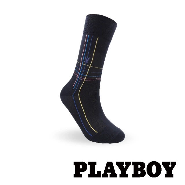 【PLAYBOY】絲光格紋紳士襪-丈青(紳士襪/男襪/長襪)