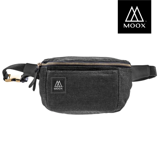 【MOOX 穆克斯】O12BB 厚磅單寧斜背包/腰包(內斂黑)
