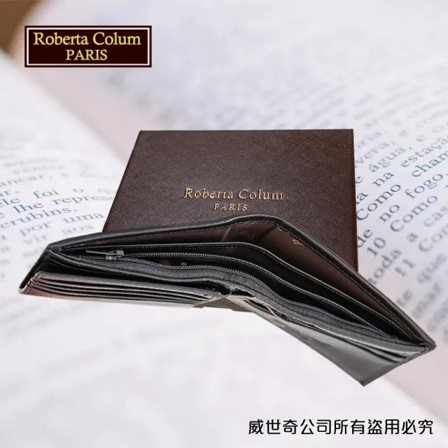 【Roberta Colum】諾貝達 男用皮夾 短夾 專櫃皮夾 進口軟牛皮短夾(24004-1黑色)